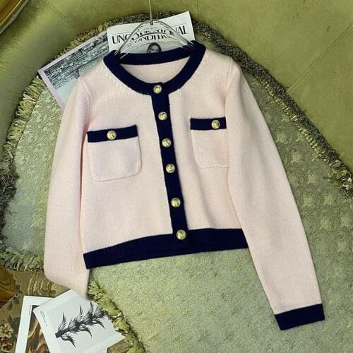 Cute O-Neck Sweater Women Top Cherry Blossom Pink O-Neck Knitted Cardigan Short Coat Jacket Spring 2021 Vintage Ladies Clothing