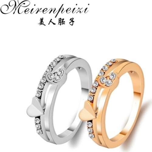 Eagagement Wedding Gift Heart Love Rings for Women Silver Gold Color White Crystal Ring Female Cubic Zirconia Ringen Femme