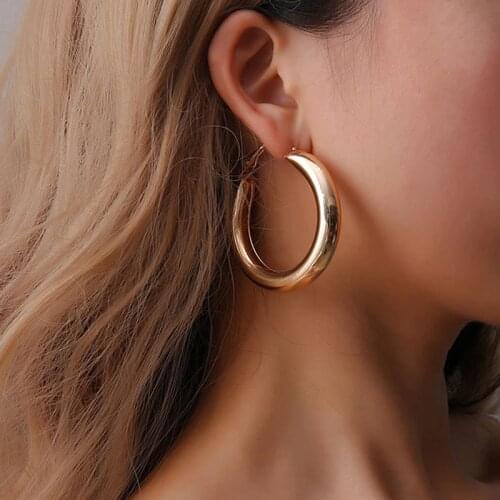 Gold Filled Thick Hoop Earrings Chunky 5cm Big Circle Punk Fashion Hoop Earring For Women Classic Jewelry
