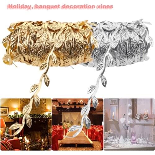 10m Nature Leaf Artificial Vine Leaves Wedding Party Supplies Gold Silver Foliage Garland Decorating Vine Party Festival Decor