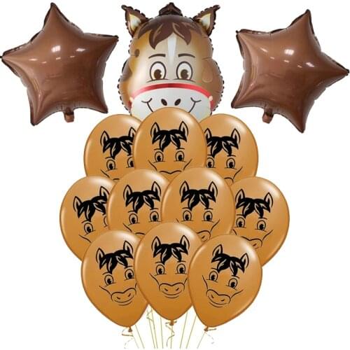 13pcs/set Cartoon Animal Donkey Latex balloon Coffee Brown Star Horse Balloons Baby Shower Farm Theme Birthday Party Decorations