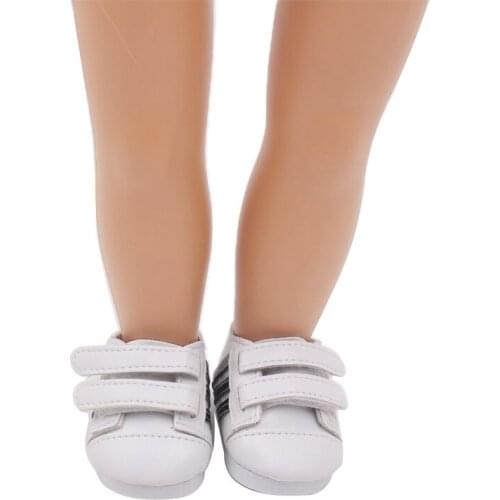 18 inch Girls doll shoes White sports shoes PU American newborn shoe Baby toys fit 43 cm baby dolls s124