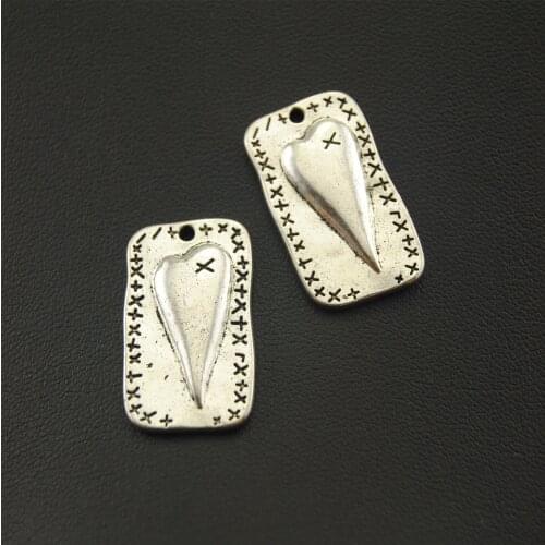 5Pcs Silver Color Patchwork Heart Charms DIY Metal Bracelet Necklace Jewelry Findings A1080