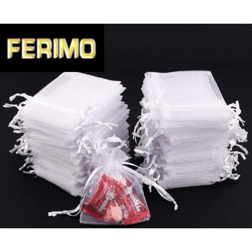 50pcs White Organza Bags 7x9 9x12 11x16 13x18CM Jewelry Party Wedding Drawable Bags Gift Pouches Candy Bag For Communion Deco 55