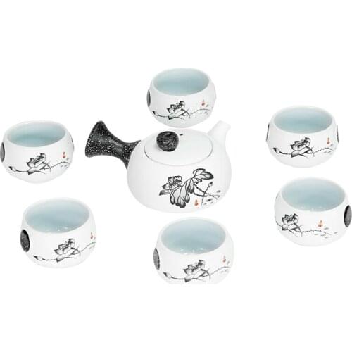 [1 Teapot + 6 Cups] Authentic 7 Pcs Kung Fu Tea Set Snowflake glaze Ceramics/Porcelain Tea Ceremony Gift Free Shipping