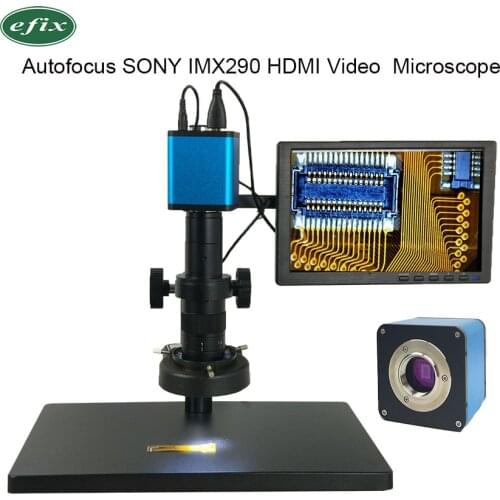 Autofocus Microscope SONY IMX290 HDMI Video Auto Focus Industry Camera + 180X C-Mount Lens+Stand+56 LED Ring Light+10" LCD