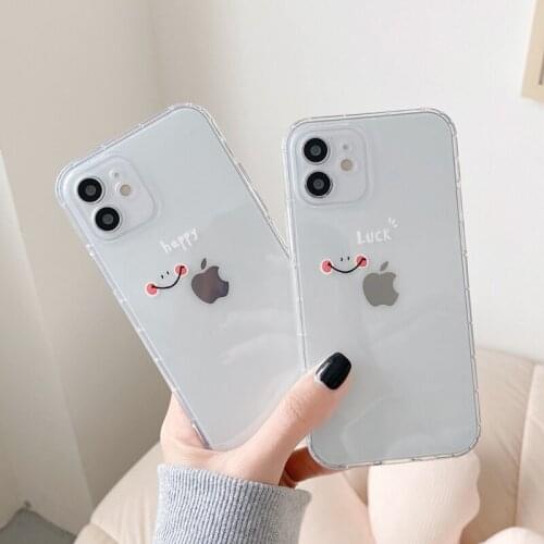 Funda de TPU suave y transparente para iPhone, carcasa de moda Simple con cara sonriente para iPhone 12 Mini 12 11 Pro X XR XS M