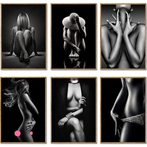 Black Sexy Nude Women Canvas Painting Modern Body Figure Posters and Prints Wall Art Pictures Cuadros for Living Room Decor