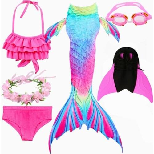 2019 Girls Swimming Mermaid Tails With Monofin Swimsuit Bikini Set for Kids Clothing Swimwear Childs Costume Cosplay