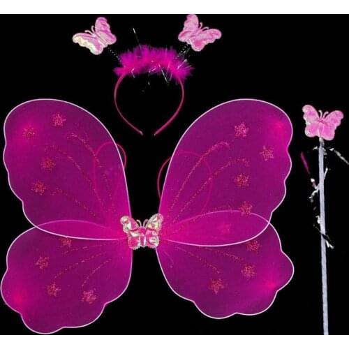 Girl fairy butterfly wings feather sheer headband wands set christmas halloween princess children party COS performance props
