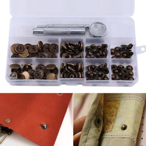 JX-LCLYL 30 Set 15mm Vintage Brass Snap Fastener Popper Press Stud Button Leather Kit