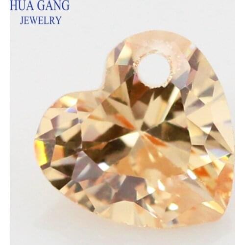 Single Hole AAAAA Heart Shape Champagne Cubic Zirconia Stone For Jewelry Making High Quality CZ
