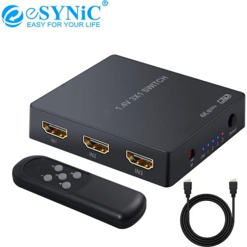 ESYNiC 3 Port HDMI-compatible Switcher HDMI-compatible Hub With IR Remote Support 4K 3D For PS3 PS4 Blu-ray DVD TV Box Laptop