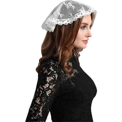 Short Small White Lace Veil Mantilla for Church Catholic Latin Mass HeadCovering Lace edge Voiles Dentelle Velas negra Mantilla
