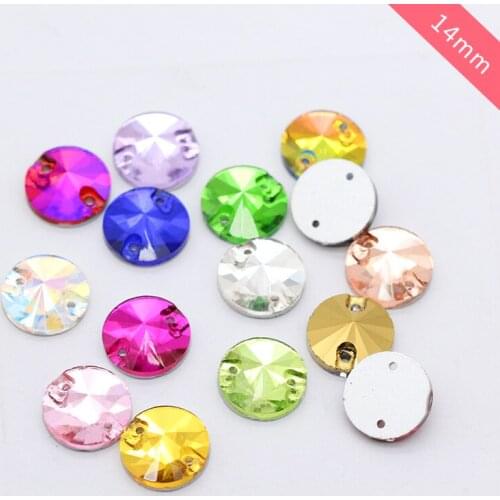 35pcs 14mm Round Sewing Sparking Rhinestone Sew On Point Facet Crystals Flatback Two Holes Sew-On Garment Stones 18 Colors
