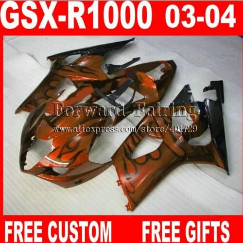 Hot sale Fairings for 2003 2004 SUZUKI GSXR1000 K3 fairing kits orange black flames GSXR 1000 03 04 GSXR 1000 7 gifts AM694