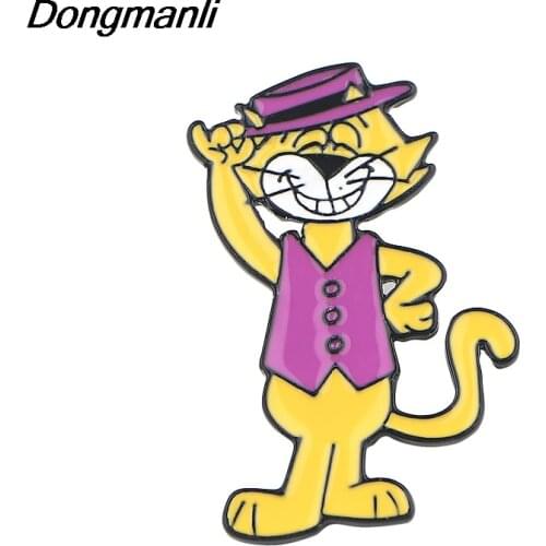 LT304 Cat in hat Cartoon Enamel Pin Cute Brooches Bag Lapel Pin Cartoon Holiday Badge Jewelry Gift for Kids Friends