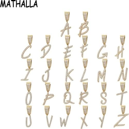 MATHALLA A-Z 26-Letter Ice Crystal Zircon Initials Pendant Hip-Hop Mens and Womens Necklaces Fashion Jewelry as Gifts