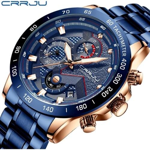 CRRJU 2280 Fashion Men Watches Luxury Brand Chronograph Wristwatch Male Waterproof Sport Quartz Watch