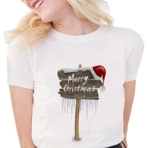 Fashion Merry Christmas tshirts women happy New Year Merry Kawaii T-shirt white Christmas GraphicTees Female Camisa