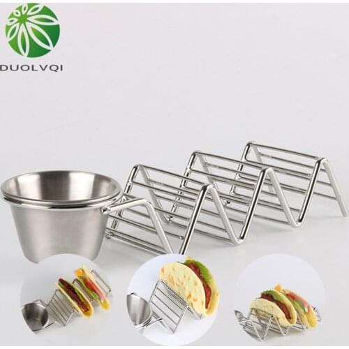 Stainless Steel Corn Rolls Pancake Rack Taco Holder Stand Mexican Food Racks Wave Shaped Restaurant Food Display Tool With Cup