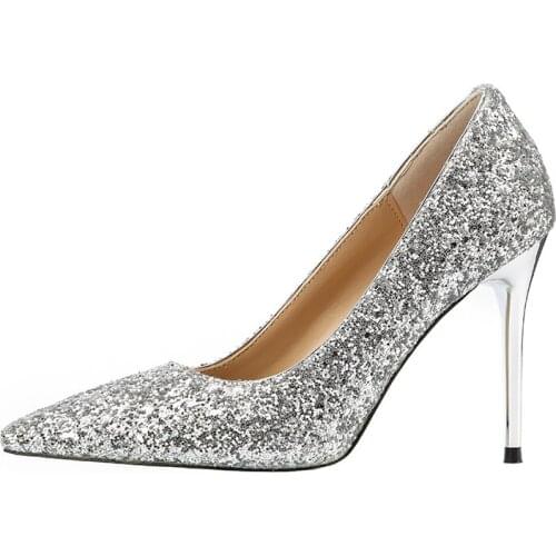 2020 new winter high heel bridal shoes sequin crystal shoes fine heel wedding shoes gold silver womens shoes