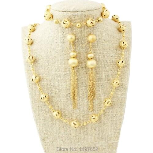 New Gold Bead Necklace/Earrings/Bracelet . Gold Color Fashion Jewelry For Women Trendy Jewelry Set