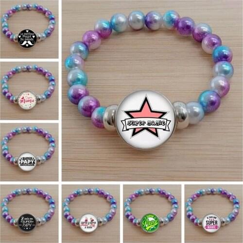 New Super Mommy Pattern Bracelet Round Glass Convex Color Bead Bracelet Jewelry Mother Gift Father Memorial