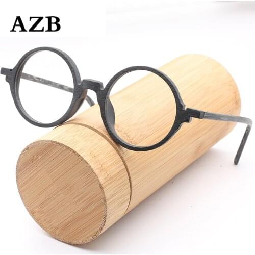 AZB Mens Wooden Retro Round Glasses Prescription for Women Myopia Hyperopia Wood Eyewear Optical Prescription Spectacles