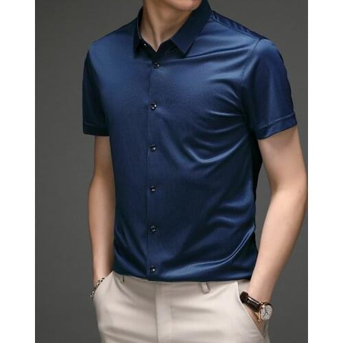 Autumn Mens Shirts Fashion 2020 Silk Shirts Mens Quality Business Blouse With long Sleeves Green Mens Office Shirts Purple Blue