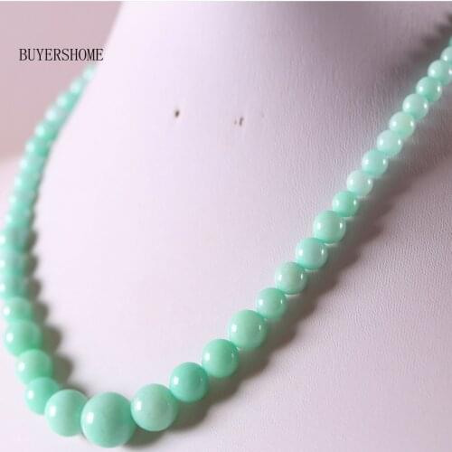 Handmade Beaded Necklace Natural Stone Round Green Jades Necklace for Women Jewelry Gift RE028