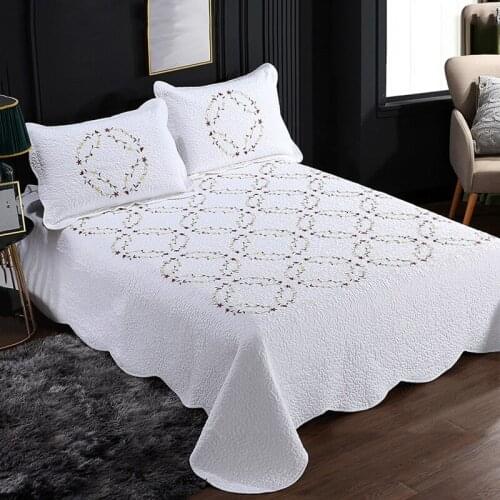 White Bedspreads For Double Bed Cotton Quilt Set 3PCS Jacquard Quilts Bed cover Pillowcase Quilted Coverlet King Queen Blanket