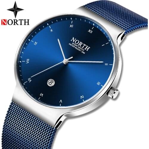 NORTH Luxury Brand Men Business Casual Quartz Watch Men Fashion Simple Mesh Steel Waterproof Sport Men Watches Relogio Masculino