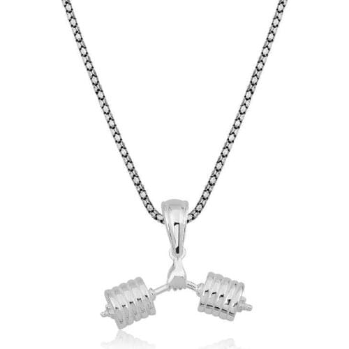 Silver Bodybuilding Dumbbell Male Necklace