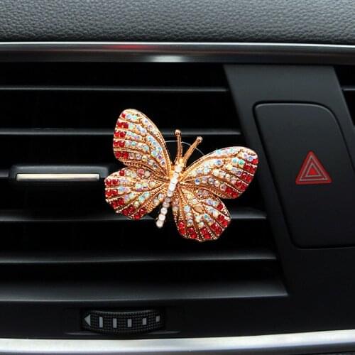 Rhinestone Butterfly Car Perfume Diamond Colorful Butterfly Car Air Freshener Perfume Clip Auto Decoration Accessories Interior