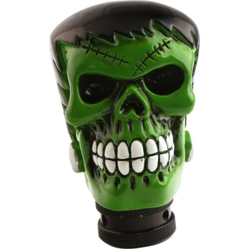 Universal Car Truck Manual Gear Stick Shift Knob Scar Eyebrow Skull Head Shifter Cover Acrylic Green