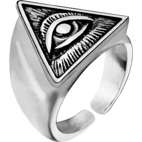 Yungqi Vintage Egypt Pyramid All-Seeing Eye Illuminati Ring Punk Egyptian Triangle Opening Adjustable Rings Anillo Hombre Bijoux