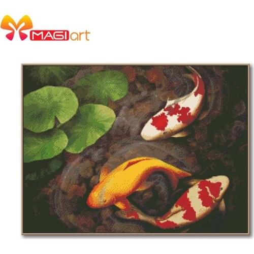 Cross stitch kits Embroidery needlework sets 11CT water soluble canvas patterns 14CT Animal Style Koi-NCMA075