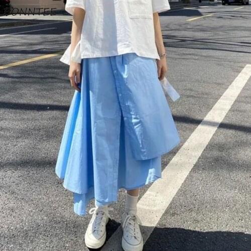 Skirts Women High Trendy Casual A-line Janpanese Style Ladies Solid Elegant Smple High Waist All-match New Spring Student Chic