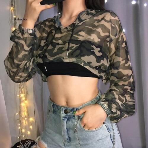 Women Irregular Street T-Shirt Camouflage Pole Jazz Dance Costumes Singer Hip Hop Holographic Clothes