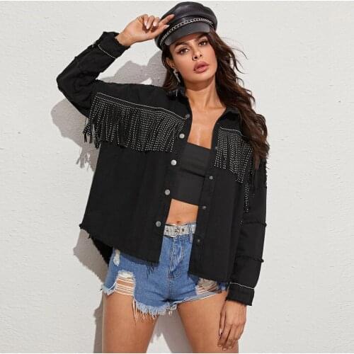 Vintage Stylish Fringe Beaded Oversized Jacket Coat Women 2020 Fashion Long Sleeve Frayed Trim Ladies Outerwear Chaqueta Mujer