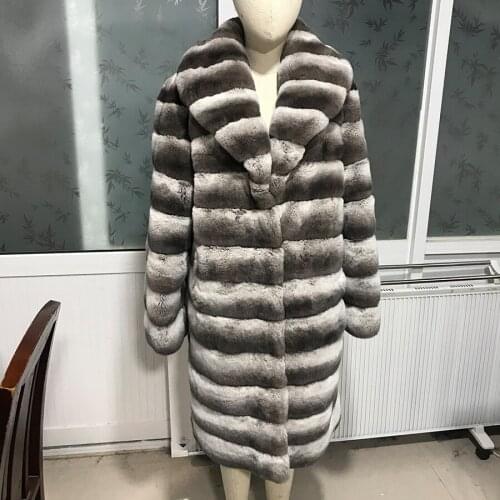Coat Women 100% Real Rabbit Fur Jacket Chinchilla Color Female Winter New Fashion Warm Outwear High Quality Overcoat
