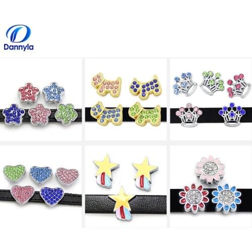 10pcs/lot Wholesale 8mm Mix Style Crystal Slide Charms Fit 8mm Wristband Bracelet LSSC13-174