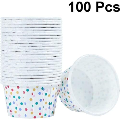 100pcs Paper Ice Cream Cups Disposable Cake Cup Dessert Bowls Party Supplies for Baking Wedding Birthday Colorful Dots A50