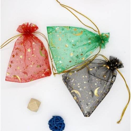 1000pcs/lot Moon Stars Organza Bag 7x9cm 9x12cm Wedding Christmas Gift Bag Small Candy Nuts Jewelry Packaging Bags & Pouches