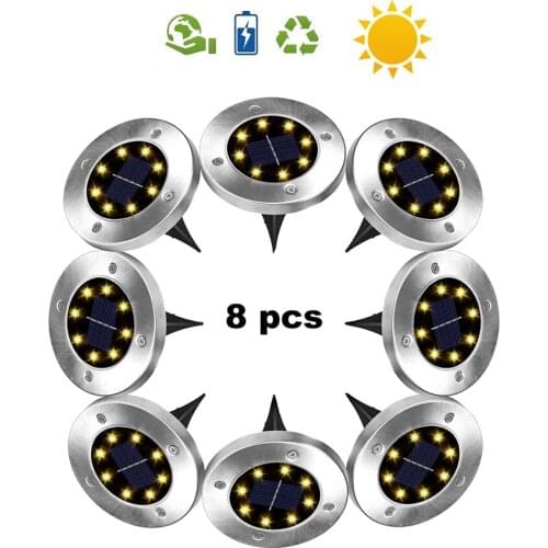 2-8pcs 8 led Solar Underground Lights Stainless Steel Solar Buried Floor Light Outdoor Garden Path Ground Lights