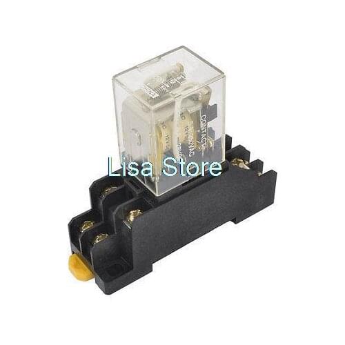 35mm DIN Rail Mount DPDT 8 Pins Electromagnetic Power Relay DC12V Coil w Socket