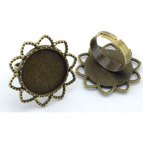 20mm 5pcs Ring Setting Antique Bronze Copper Plated Adjustable Round Glass Cabochon Blank Base Supplies for Jewelry F32