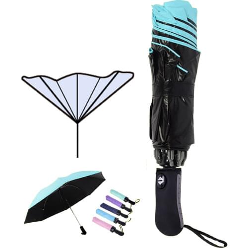 8 Rib Fully Automatic Umbrella Men and Women Windproof 3 Folding Sunny and Rain Car Mens Anti Rain Reverse Inverted Umbrellas