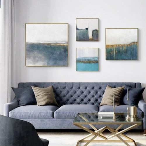 Abstract Marble Canvas Print Paintings Light Blue Golden Poster Nordic Wall Art Pictures on Canvas Living Room Office Home Decor